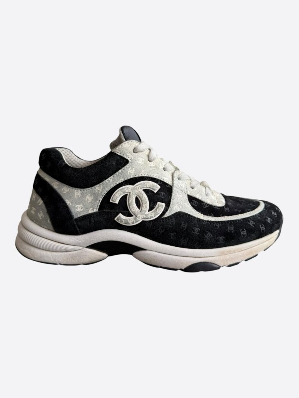 Chanel Black & White Embossed CC Logo Sneakers